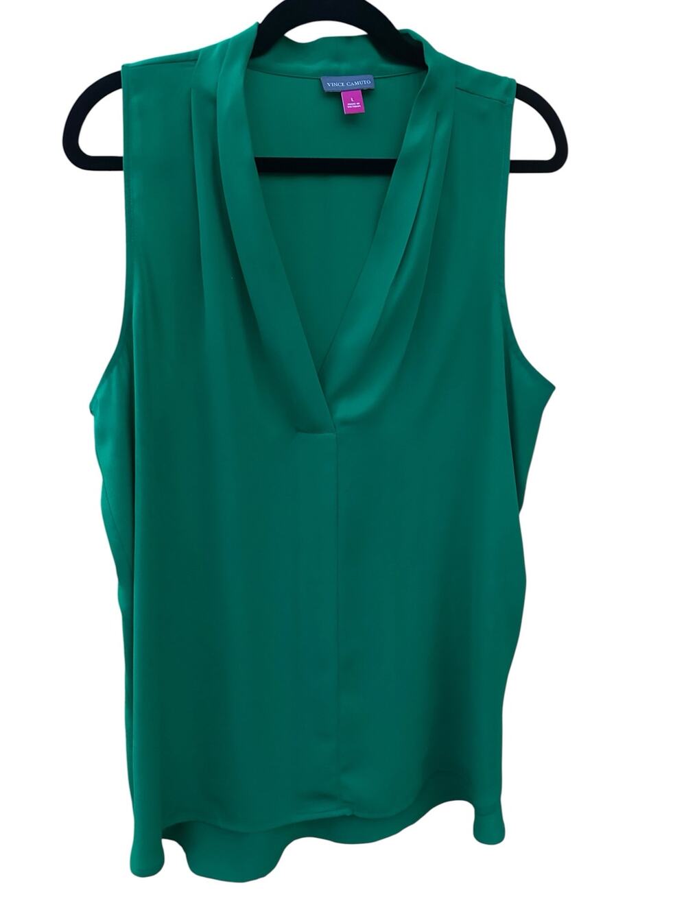 Vince Camuto Sleeveless Blouse L Emerald Green Draped V-Neck  Career Top